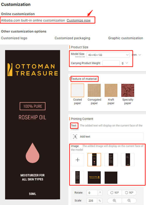 Alibaba's built-in online customization