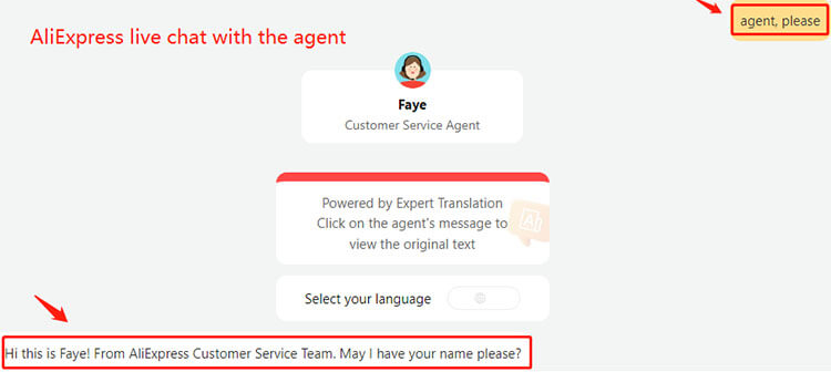 AliExpress live customer service agent support