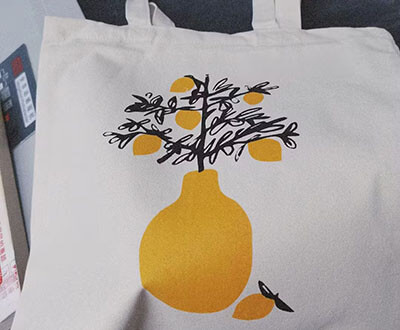 canvas bag with screen printed pattern