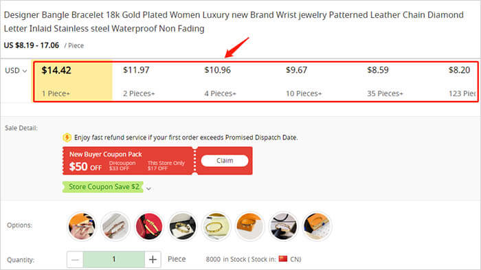 clearer wholesale quantity and price breakdown on DHgate