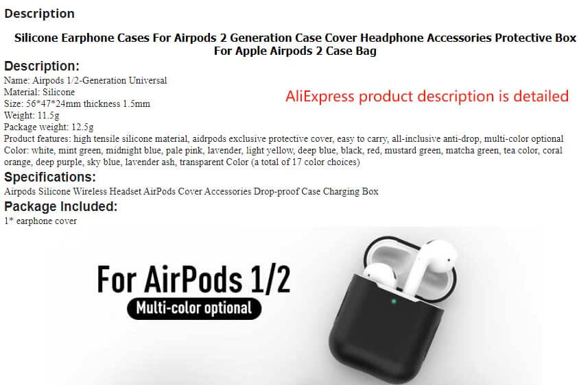 detailed product description on AliExpress