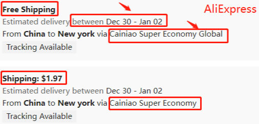 economical shipping from AliExpress Chinese sellers