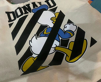 thermal transfered logo on bags